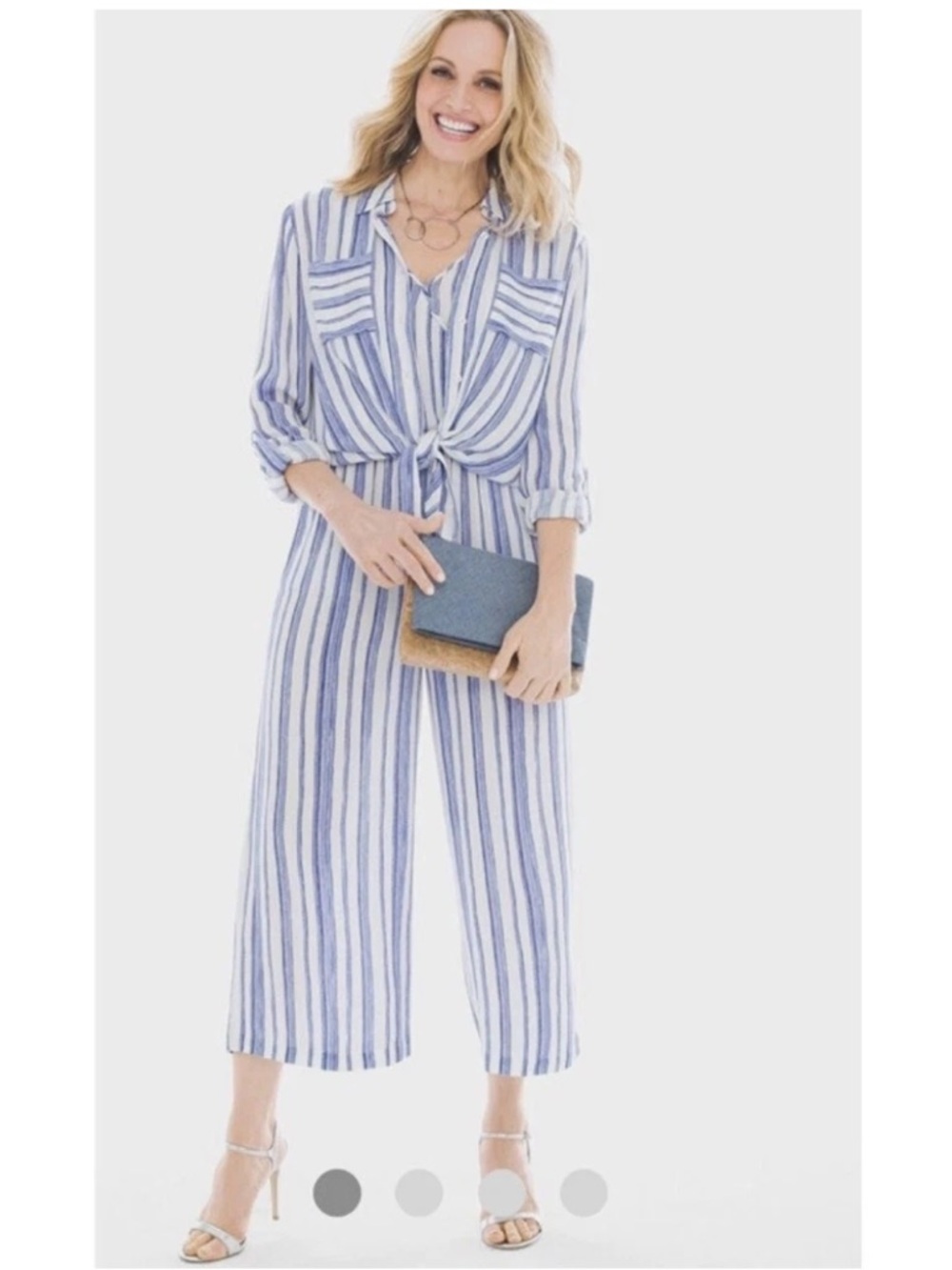 Chico's Guacho Blue and White Striped 2 Piece Jumpsuit - Picture 15 of 16
